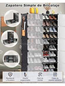 Organizador de Zapatos 6/8/10 Niveles, 2 Filas - Estante Apilable con Puertas Transparentes para Tacones, Botas, Pantuflas - Torre de Almacenamiento Plástico (Entrada, Pasillo, Dormitorio) - Negro - Ver 2