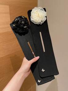 1件新款花苞仿真玫瑰水鑽蝴蝶髮髻扭轉夾，星空網紗髮飾，水鑽珍珠魚尾髮髻固定器，優雅時尚高馬尾髮髻裝飾工具，夏季清新甜美可愛時尚髮飾，適合日常配戴、青春活力，適用於海灘度假、約會、通勤，易造型實用 - 彩色 - 查看 6