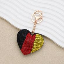 Rhinestone Inlaid National Flag Heart-Shaped Keychain, Heart-Shaped Rhinestone Bag Pendant, Suitable For Car Decoration, Men's Gift, Birthday Gift, Women's Gift, Graduation Gift, Creative Gift - Multicolor - View 14