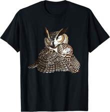 Burrowing Owl Hugging Great Horned Owl T-Shirt - 黑色 - 查看 1