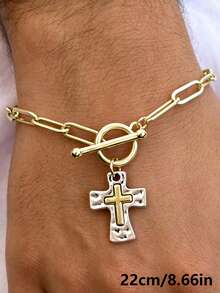 1 pieza Collar de cruz de estilo vintage personalizado y de moda, de doble color, con cadena geométrica de metal y colgante multicolor, adecuado para uso diario, fiesta, festival de música, accesorio diario, regalo para novio - Multicolor - Ver 6