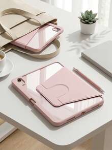 Pink 360° Rotating Tablet Protective Case | Pen Slot Design | Acrylic Transparent Back + Soft TPU Shock-Absorbing Frame | Magnetic Flip Cover With Auto Sleep/Wake | Multi-Angle Adjustable Stand | Compatible With IPad, 9th Gen Protective Case, 10th Gen Protective Case, Accessories, A16 11-Inch Protective Case, Pink Protective Case - Multicolor - View 5