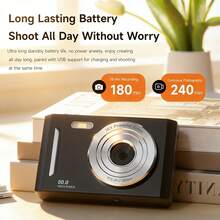 復古數位相機 50MP 插值 1080P HD 錄影相機 8倍數位變焦 2.4吋 LCD 螢幕 MP3 播放器與內建遊戲 便攜口袋 CCD 相機 附補光燈 適合學生 5色可選（黑色/白色/粉色/銀色/綠色） - 查看 4