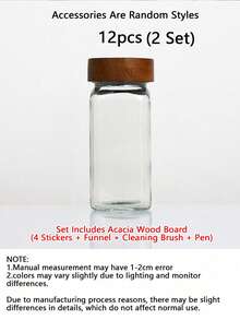 24/12pcs [Glass Spice Jar Set] 4oz Square Spice Bottles With Bamboo Lids, Airtight Leak-Proof, Refillable Transparent Spice Jars, Suitable For Pepper, Salt, Sugar Powder, Kitchen Storage Organization Spice Rack, Cooking, Dining, Meal Prep, BBQ Kitchen Accessories, Mother's Day Gift - Acacia Wood Cover - View 19