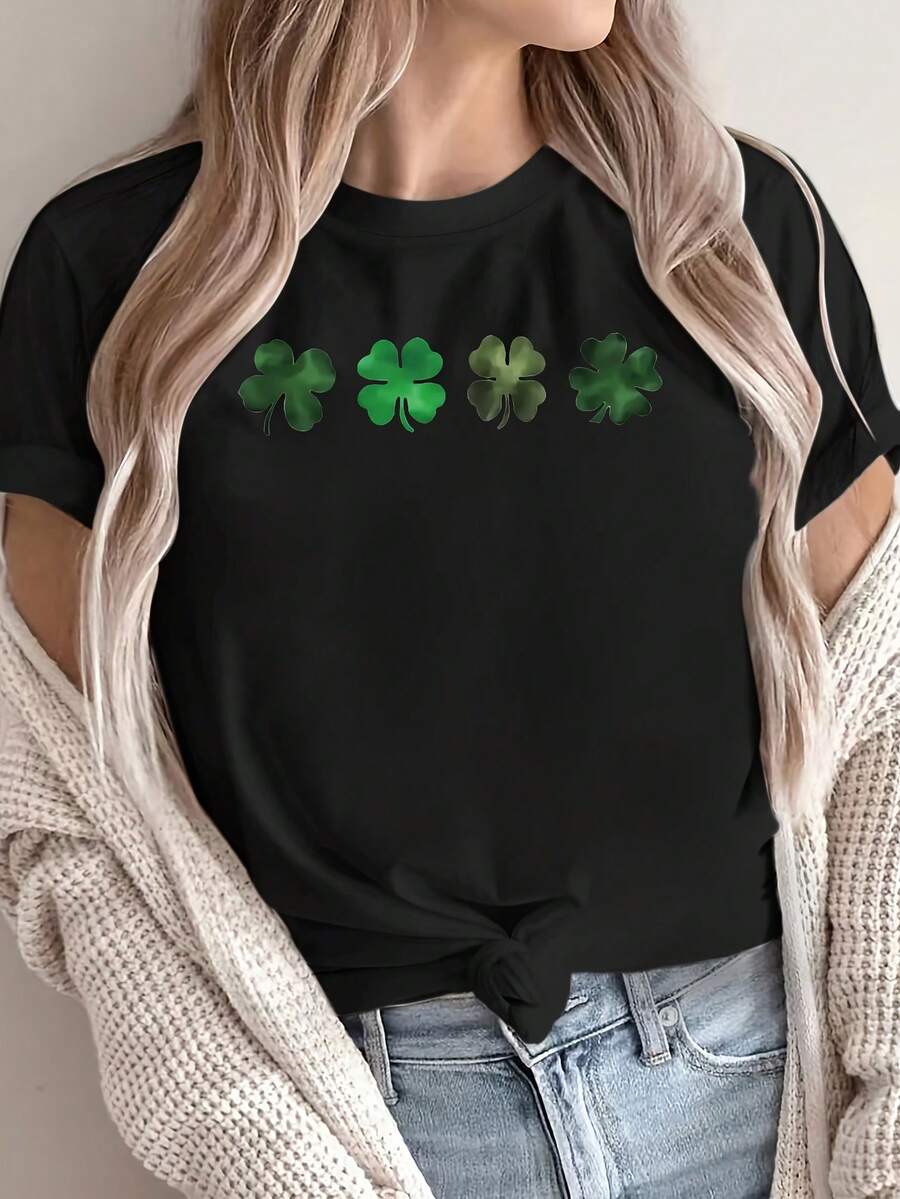 Custom Letter Print Short Sleeve T-Shirt, Casual Crew Neck Short Sleeve T-Shirt, Women's Clothing - Unisex Loose Cotton Short Sleeve Crew Neck T-Shirt - 黑色 - 查看 1