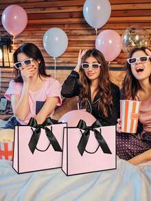 20/10/5/1pc Small Horizontal Kraft Paper Gift Bags With Ribbon Handles, Suitable For Weddings, Bridal Showers And Bachelorette Parties, Perfect For Birthdays, Weddings, Bridal Showers And Shopping (Black And Pink) - A - View 3