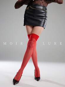 MOIRÉALLURE 1雙大腿高筒襪，適合日常通勤、夜店及各種造型需求 - 紅色 - 查看 4