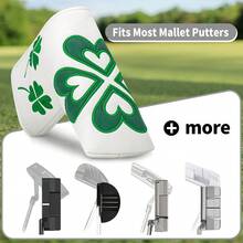 1pc Lucky Clover Blade Putter Headcover - White & Green Heart-Shaped Four-Leaf Clover Design, Premium PU Material, Suitable For Blade Putter Golf Putter Headcover, Durable And Weather-Resistant Golf Club Accessory, With Soft Lining Protection - Multicolor - View 6