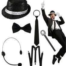 1/2/3/4/5/6/7/8pcs Adult Disco Dance Club Costume And Accessories Set, Popular Star Theme Party Outfit, Includes Glitter Hooded Hat, Silver Gloves, Bow Tie, 80s Popular Star Party Costume, Disco Party Accessories, Halloween Costume - Multicolor - View 15