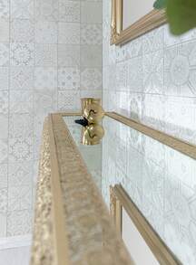 DOWNTON INTERIORS UK NEXT DAY SHIPPING Gold Embossed Metal Glass Moroccan Style Console Table - Gold - View 5