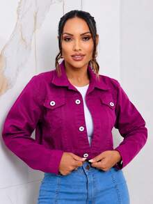 Women Denim Jackets & Coats - Rose Red - View 6