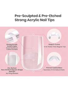 120pcs Short Almond Shaped Acrylic Nail Tips, Pre-Formed Semi-Matte Full Coverage Square Transparent Gel Press-On Fake Nails For Nail Extension, Home DIY Manicure - 彩色 - 查看 4