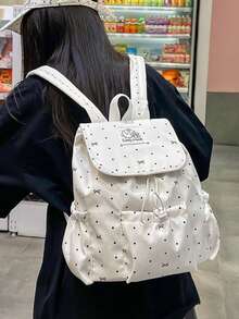 1pc Polka Dot/Bow Drawstring Flap Student Backpack, Large Capacity Daily Backpack, Lightweight Campus Backpack, Fashion Accessory, Suitable For Girls/Teens/Students, Applicable For School, Work, Daily Use, Travel - Multicolor - View 14