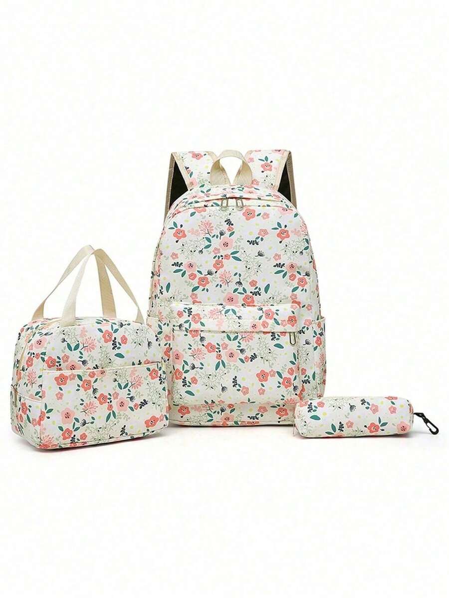 Fashionable Versatile Women's Handbag With Small Floral Print, Double Backpack Combination, School Backpack For Students - Bronze - View 1