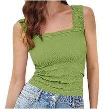 Women's Sleeveless Square Neck Jacquard Elastic Top Summer 2026 European-American - Purple - View 5