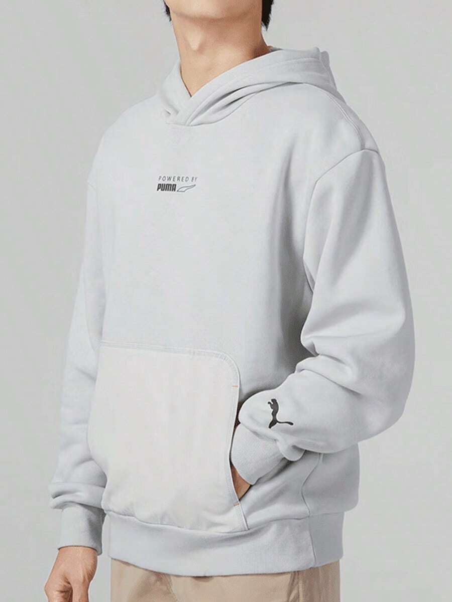 Puma 中性連帽運動衫,秋冬保暖加厚內裡,寬鬆舒適運動套頭衫,適合青少年學生戶外穿著 - 灰色 - 查看 1