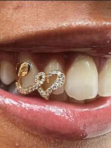 European And American Double Heart Copper Micro-Inlaid Zirconia Hip Hop Teeth Grillz, Teeth Decoration, Personalized Dental Jewelry - Double Heart Tooth Ornament - View 8