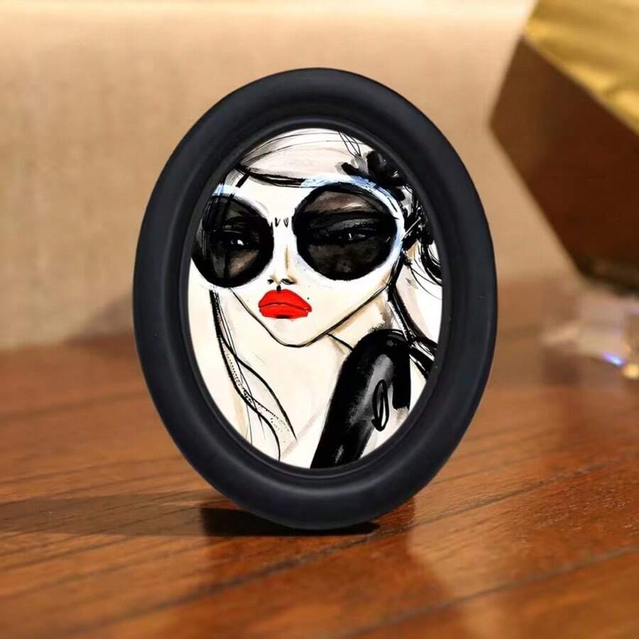 1件 3D黑色橢圓形復古相框，手工印刷圖案轉印，萬聖節裝飾，感恩節裝飾，附掛鉤，創意家居禮品