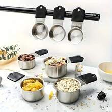 Stainless Steel Black Magnetic Measuring Cups/Double-Headed Magnetic Measuring Spoons, With Clear Markings, Easy To Clean, - Stainless Steel Stackable Measuring Cups, For Daily Measurement/Cooking Baking Dry And Liquid Portioning - Black - View 5
