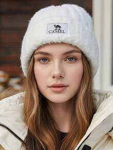CAMEL CROWN Women's Knitted Knit Hat, Winter Warm Windproof Beanie, Autumn/Winter Face-Covering Small Knitted Hat - White - View 4