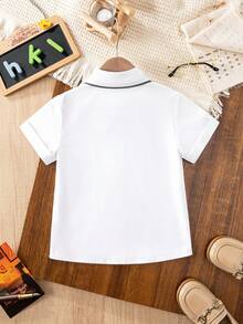 Girls' Classic Small Round Collar Preppy Style White Short Sleeve Shirt, Suitable For School Activities, Parties, Performances And Formal Occasions - White - View 3