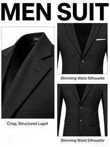 2pcs/Set Men's Elegant Solid Color Single-Breasted Long Sleeve Slim Fit Suit Jacket & Tie Set, Suitable For Party, Wedding, Business Formal Wear, Retro Vintage Style - Black - View 5