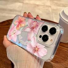 1件粉色花卉圖案手機殼，兼容 Apple 16 Pro Max/13 大孔 15 透明 14 磁吸 - 粉色 - 查看 4