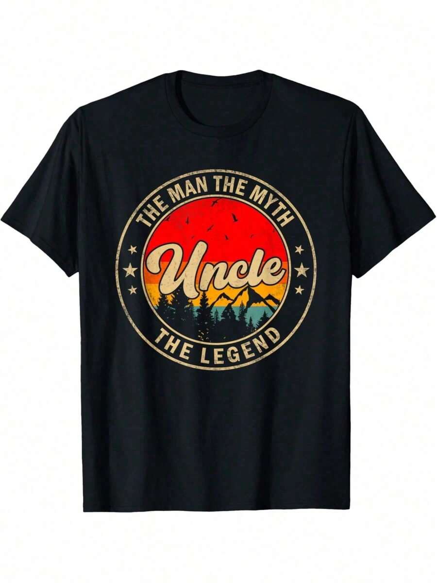 Boys' T-Shirts, White T-Shirts For Boys, Outfits For Boys And Girls, Youth Dresses For Teenagers. Men's Graphic T-Shirt "The Uncle, The Man, The Myth, The Legend", Design By - 黑色 - 查看 1