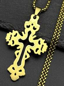 Hollow Gothic Punk Religious Jesus Cross Pendant Necklace, Unisex, Gold/Silver, Hip Hop Men's Chain Jewelry Gift - Necklace - View 2