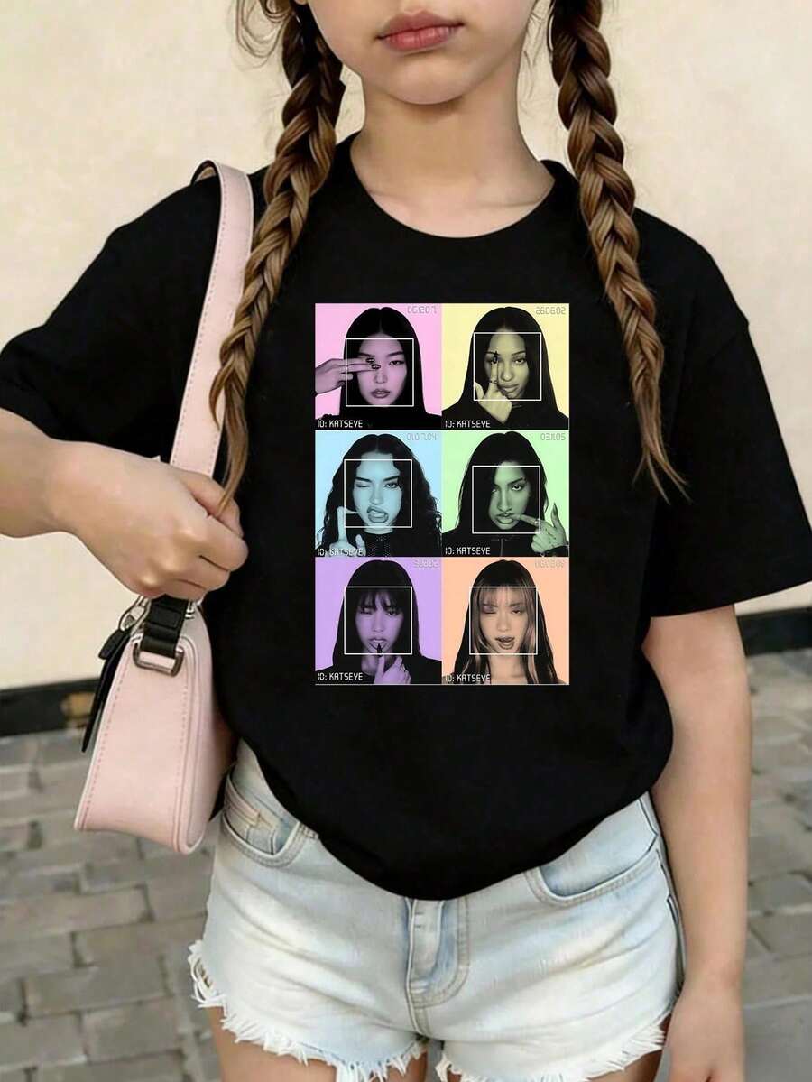 Camisetas de Verano con Estampado KATSEYE, Estilo Vintage Y2K Hip Hop, Camiseta de Manga Corta, Ropa de Verano para Niñas, Ropa para Niñas Pequeñas, Ropa para Adolescentes, Ropa para Niños, - Azul - Ver 1