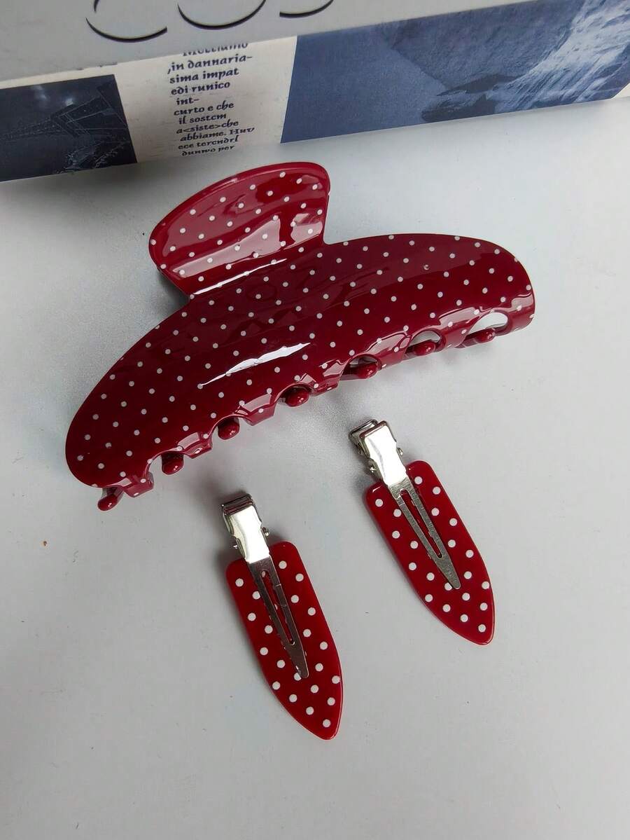 3 pièces/Set Pinces à cheveux à pois vintage, pinces à cheveux rouges, bleues et noires, ensemble d'accessoires pour cheveux, grande taille, pinces à cheveux pour femmes, élégantes, demi-queue de cheval, pinces à cheveux, ambiance hivernale lumineuse, mode, polyvalente, accessoires pour cheveux en forme de diadème, cadeau - Multicolore - Voir 1