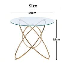 Dining Table With Gold Metal Legs And Tempered Glass Top, Modern And Space-Saving Kitchen Table For Living Room, Gold Metal Legs - 銀色 - 查看 4