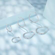 Bamoer S925 Sterling Silver Teardrop Oval Earrings, Minimalist European Style Women's Jewelry - Silver - View 6