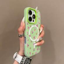 Phone Case: Multiple Colors Available! Sweet Bowknot Floral Print, Light Luxury Candy-colored Skin-feel Jelly Magnetic Wireless Charging Phone Case. Stylish, Lightweight, High-quality, Non-slip, Fashionable Protection. Simple Design - Negro - Ver 2