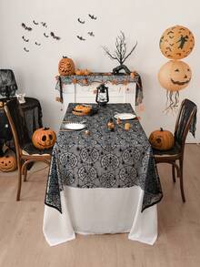 Halloween Black Lace Spider Web Tablecloth, Party Dining Table Decor Hollow Spider Tablecloth, Halloween Party Dining Table Arrangement Decoration Table Runner, Holiday Gathering Dining Table Atmosphere Decoration Supplies, Halloween Home Fireplace Mantel Decoration - Multiple Styles - View 7