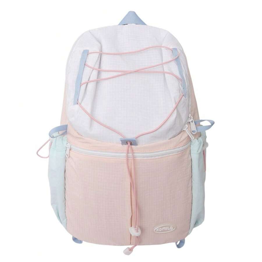 Sac à dos de campus unisexe léger et coloré avec un design vintage, idéal pour les activités de plein air, la randonnée, le cyclisme, les pique-niques et l'utilisation scolaire quotidienne - Rose vert menthe - Voir 1