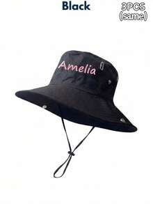 1/3/5 Pcs Custom Embroidered Name Wide-Brim Hiking Hat, Sun Hat With Chin Strap, UV-Protective Outdoor Cap, For Fishing, Camping, Unisex, Matching Group Hats - Multicolor - View 16