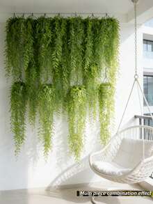 10pcs Light Green Artificial Hanging Leaf Vines, Faux Willow Branches, Simulated Plastic Plants, Green Leaves, Fake Ivy, Suitable For Wall, Balcony, Garden, Wedding, Windowsill, Party, Wreath Decoration, Jungle Decor, Home Indoor/Outdoor Garden, DIY Basket, Flower Pot Filler, Wedding Party Decoration, UV Resistant - Light Green - View 9