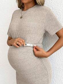 Set de 2 piezas con blusa de manga corta y falda de unicolor para maternidad, conjunto casual de verano - Blanco - Ver 8