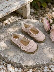 Kids Girls Mary Jane Shoes Strap Ruffle Detail Easy Wear Flats - Pink - View 1