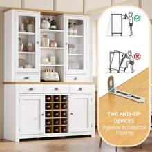 Multifunctional Cabinet With Anti-Tip Lock, Stand Cabinet For Kitchen And Living Room With Glass - 白色 - 查看 3