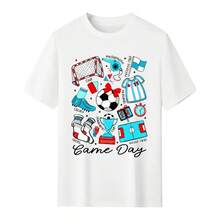 Essential Football Match Day T-Shirt, Adorable Doodle Style For Playing Mom Or Football Fan - 白色 - 查看 2