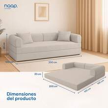 Sofá Cama de Chenilla Teddy |   Diseño Convertible |   Hecho 100% de Espuma |   Comodidad y Versatilidad |   200x100x65 cm (Marfil) - Marfil - Ver 3