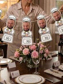 8/16/24pcs Personalized Custom Photo Banner - Funny Chef Hat Head & Apron Design Party Decor For Birthdays & Anniversaries. Ideal For Outdoor BBQs, Indoor Dining & Kitchen Celebrations. Unique Gift For Him, Dad, Husband, Boyfriend, Or Best Friend. - Multicolor - View 9