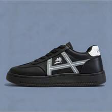 Zapatillas de skate informales bajas y versátiles, estilo retro, con suela gruesa de goma, cordones y abertura poco profunda, ideales para el viento. - Negro - Ver 4