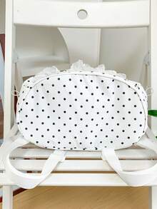 Nueva mochila con cordón, encaje de lunares y ribete de volantes para mujer, mochila escolar, mochila pequeña de viaje - Blanco - Ver 5