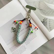 1 Peça Cordão de Pulso para Celular com Pingente de Contas Feito à Mão, Fecho Giratório de Metal de Alta Qualidade com Espaçador e Charm, Pingente para Bolsa, Chaveiro para Câmera, Corrente para Celular, Cordão Portátil para Uso Externo - Multicolorido - Visão 9