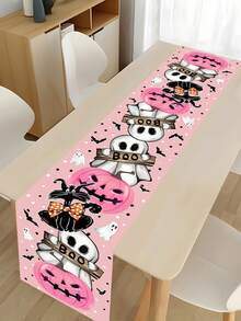 1/100件 35*180cm 粉色萬聖節桌旗，可愛幽靈南瓜蝙蝠圖案聚酯纖維桌布，萬聖節桌面裝飾，萬聖節主題派對，廚房與居家裝飾，室內外通用，節日餐桌裝飾，萬聖節派對用品 - 彩色 - 查看 8