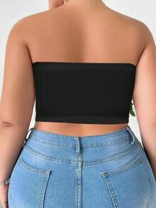 3pcs Plus Size Women Strapless Seamless Ribbed Camisole Tank Top, Elastic Summer Casual Cropped Spaghetti Strap Top - Multicolor - View 5