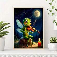 1pc DIY Grasshopper Playing Violin Pattern 5D Diamond Painting Kit, Cartoon Theme, Suitable For Adult Beginners DIY Mosaic Diamond Art, Full Drill Handmade Hobbyist Self-Design DIY Diamond Painting, Suitable For Living Room, Bedroom, Office Wall Decoration Hanging Painting, Surprise Holiday Home Decor Gift For Family And Friends, Frameless [30*40cm/11.8*15.7in][40*50cm/15.7/19.7in] - No Frame - View 2